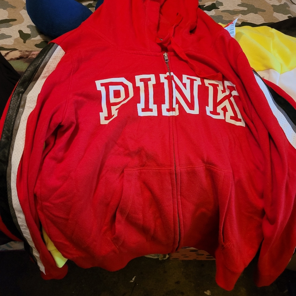 Pink zip up red Victoria secert hoodie